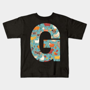 A pattern of farm animals filling the letter G Kids T-Shirt